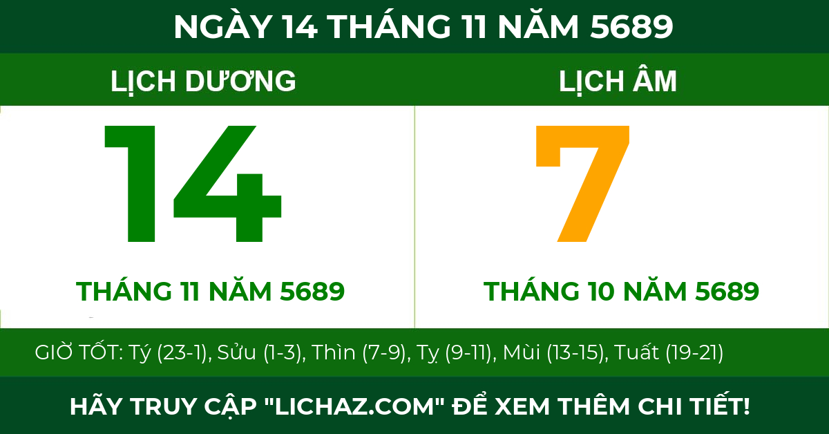 lịch âm ngày 14 tháng 11 năm 5689