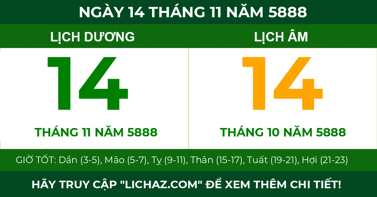 lịch âm ngày 14 tháng 11 năm 5888