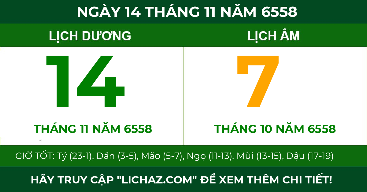 lịch âm ngày 14 tháng 11 năm 6558