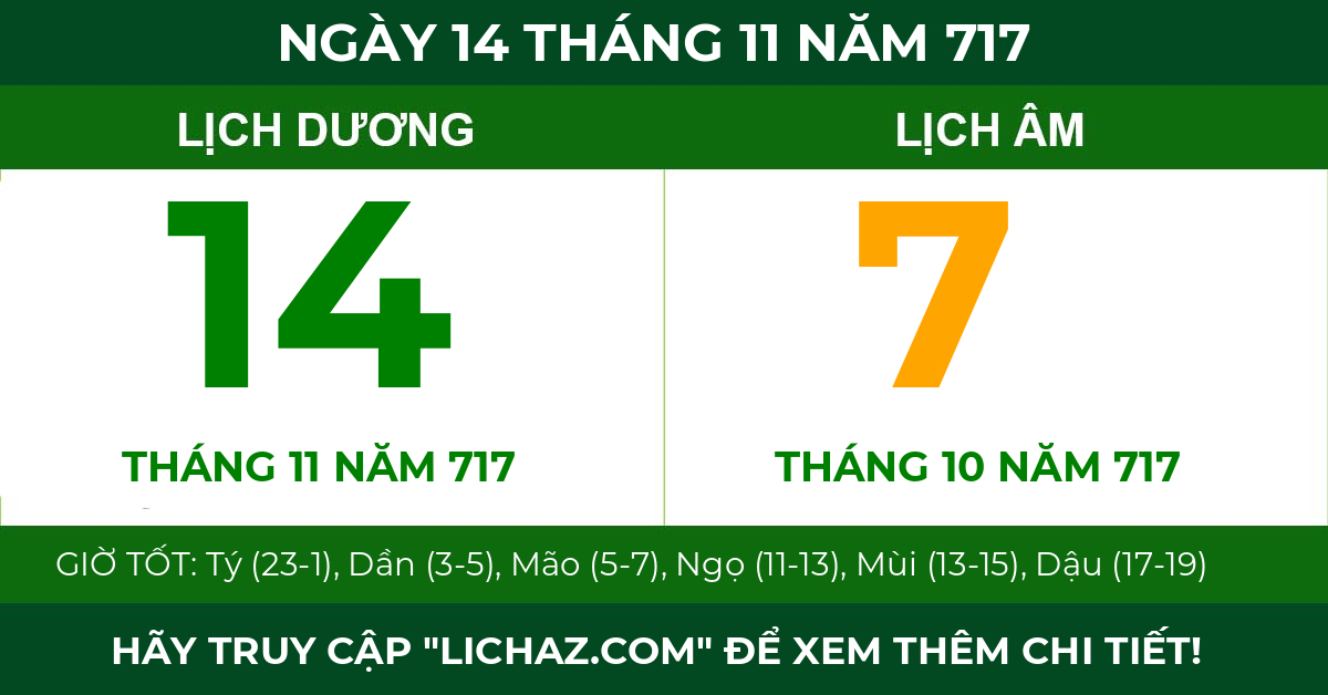 lịch âm ngày 14 tháng 11 năm 717