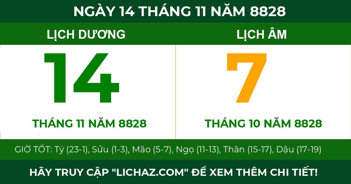 lịch âm ngày 14 tháng 11 năm 8828