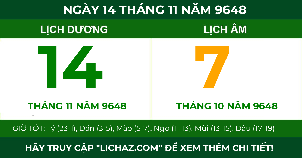 lịch âm ngày 14 tháng 11 năm 9648