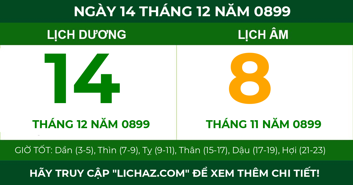 lịch âm ngày 14 tháng 12 năm 0899