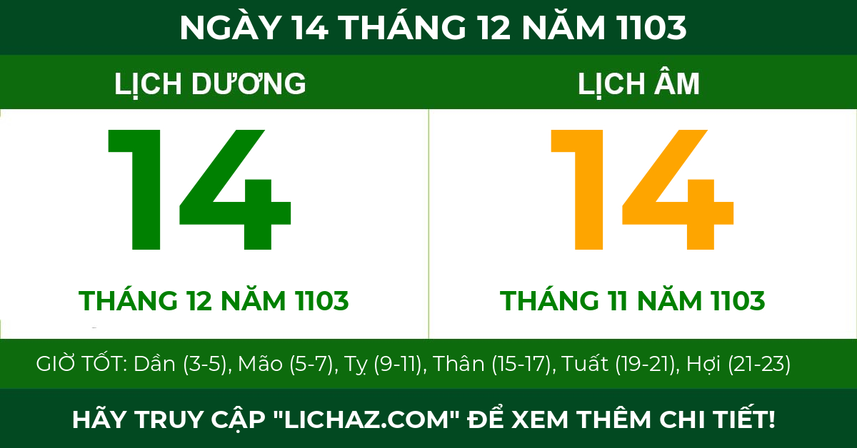 lịch âm ngày 14 tháng 12 năm 1103