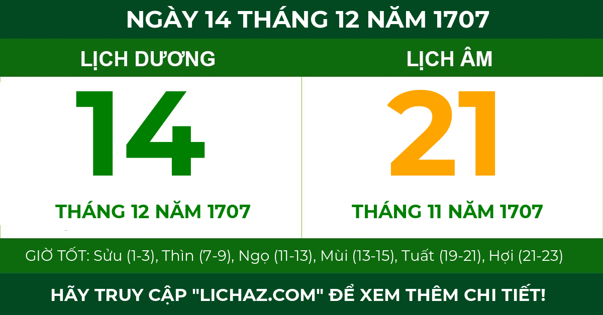 lịch âm ngày 14 tháng 12 năm 1707