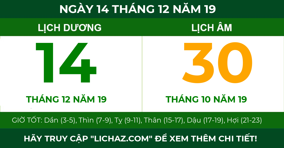 lịch âm ngày 14 tháng 12 năm 19