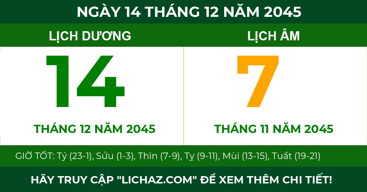 lịch âm ngày 14 tháng 12 năm 2045