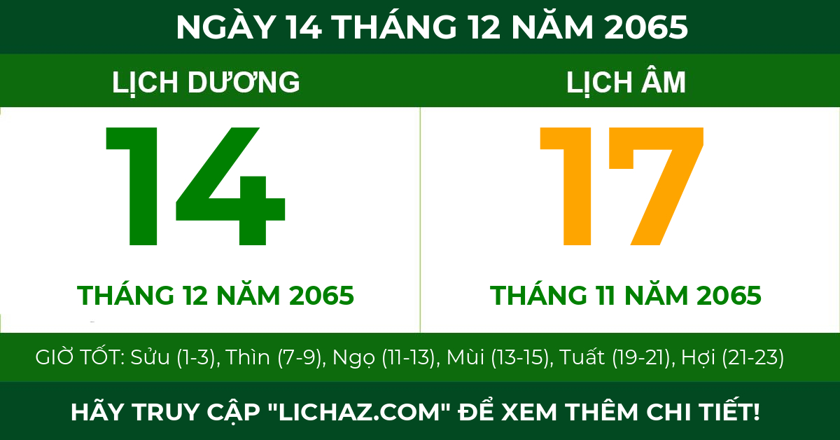 lịch âm ngày 14 tháng 12 năm 2065