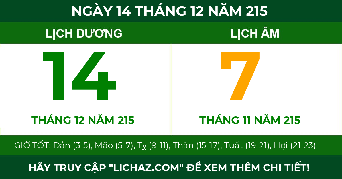 lịch âm ngày 14 tháng 12 năm 215