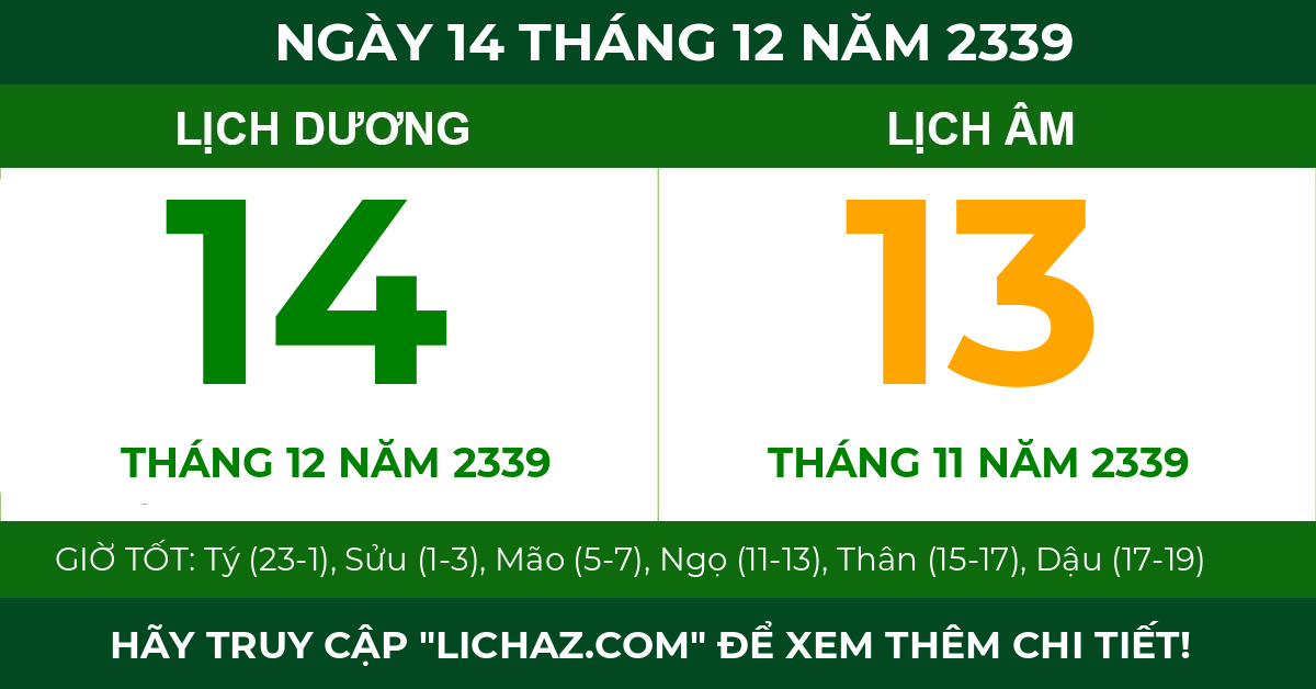 lịch âm ngày 14 tháng 12 năm 2339