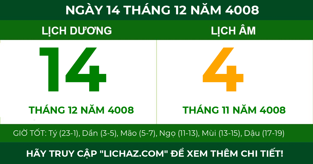 lịch âm ngày 14 tháng 12 năm 4008