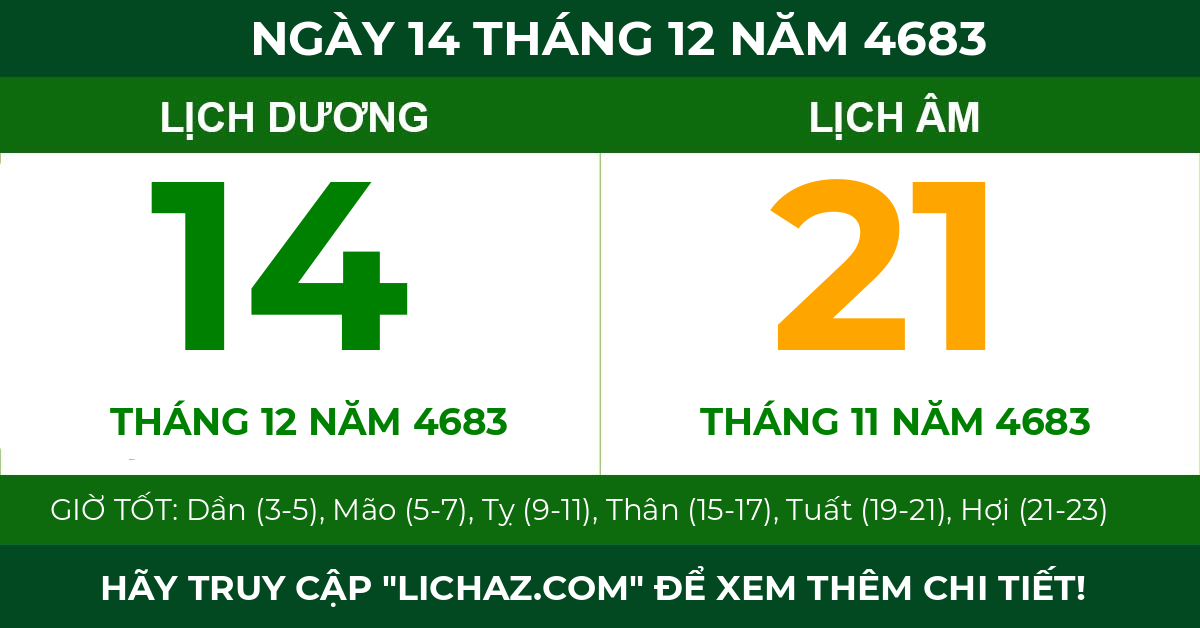 lịch âm ngày 14 tháng 12 năm 4683