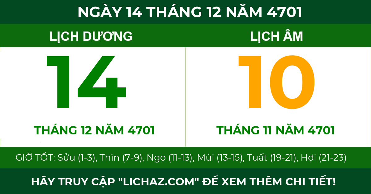 lịch âm ngày 14 tháng 12 năm 4701