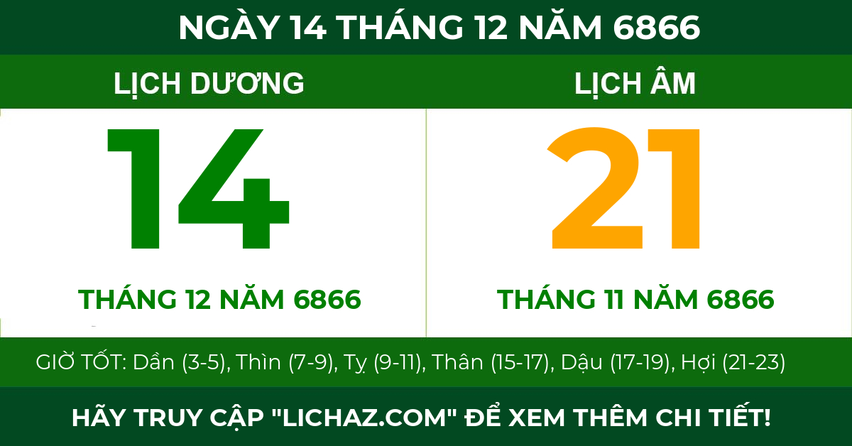 lịch âm ngày 14 tháng 12 năm 6866