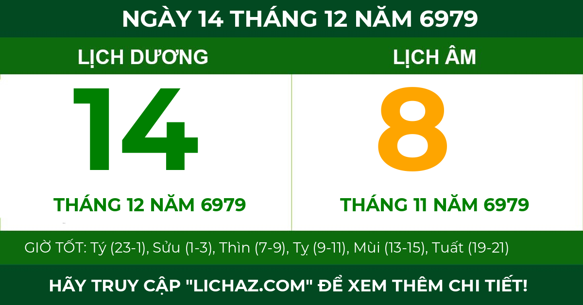 lịch âm ngày 14 tháng 12 năm 6979