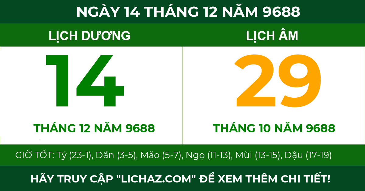 lịch âm ngày 14 tháng 12 năm 9688