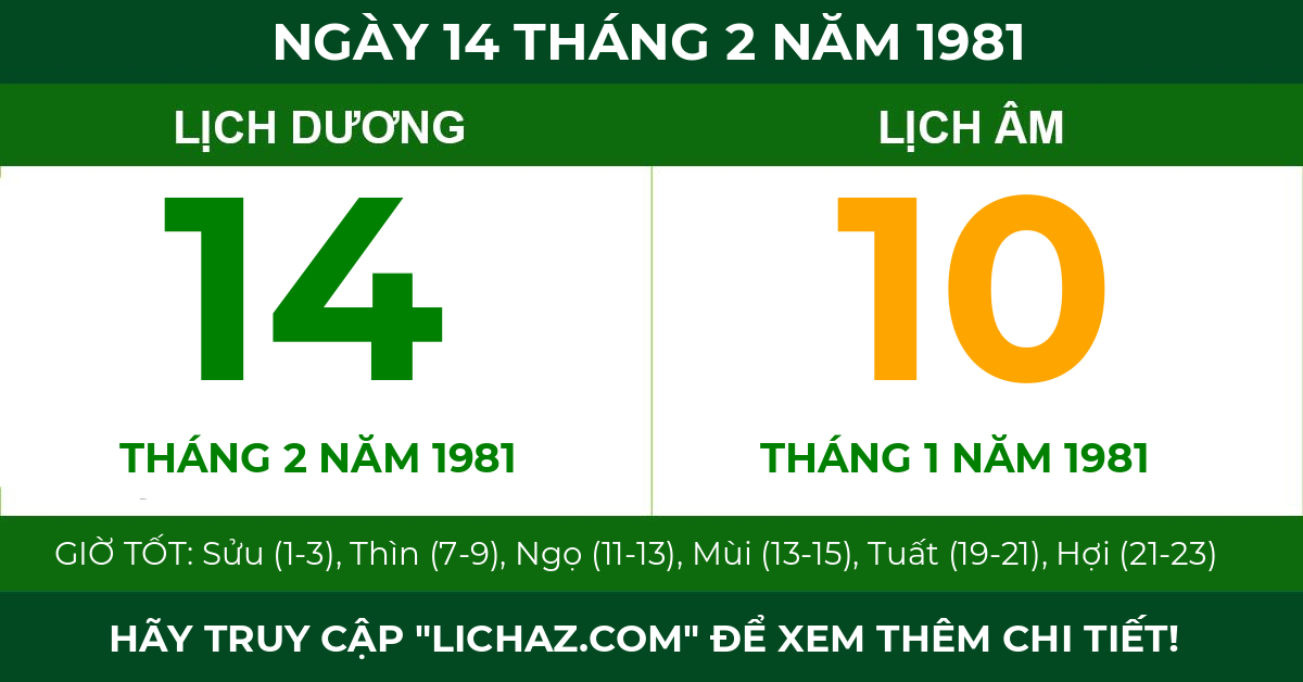 lịch âm ngày 14 tháng 2 năm 1981