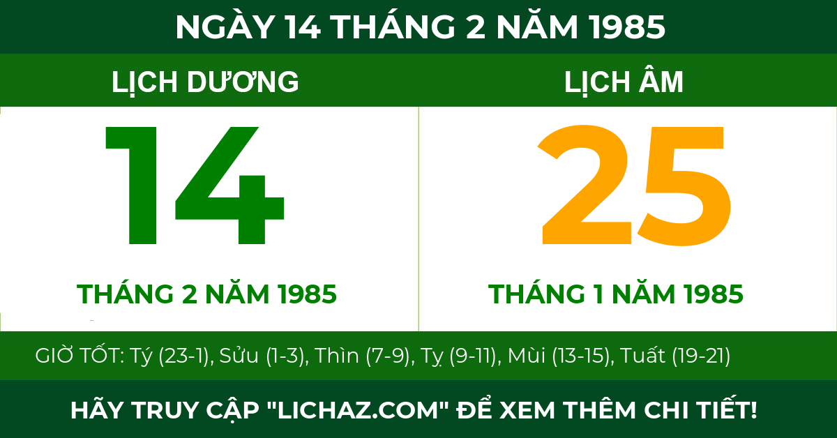 lịch âm ngày 14 tháng 2 năm 1985