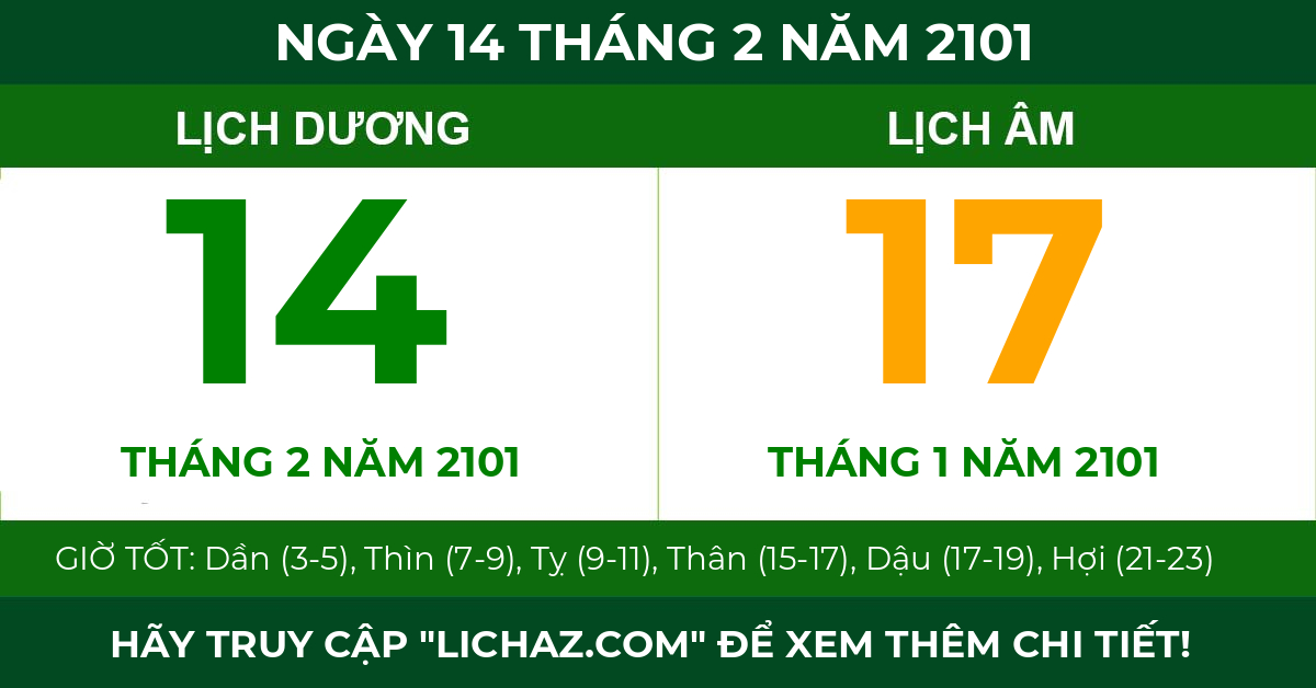 lịch âm ngày 14 tháng 2 năm 2101