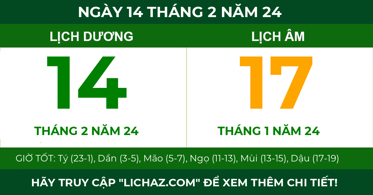 lịch âm ngày 14 tháng 2 năm 24