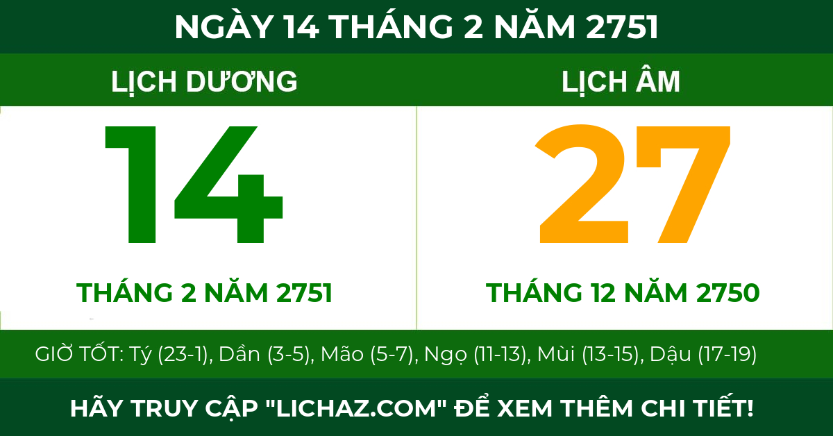 lịch âm ngày 14 tháng 2 năm 2751