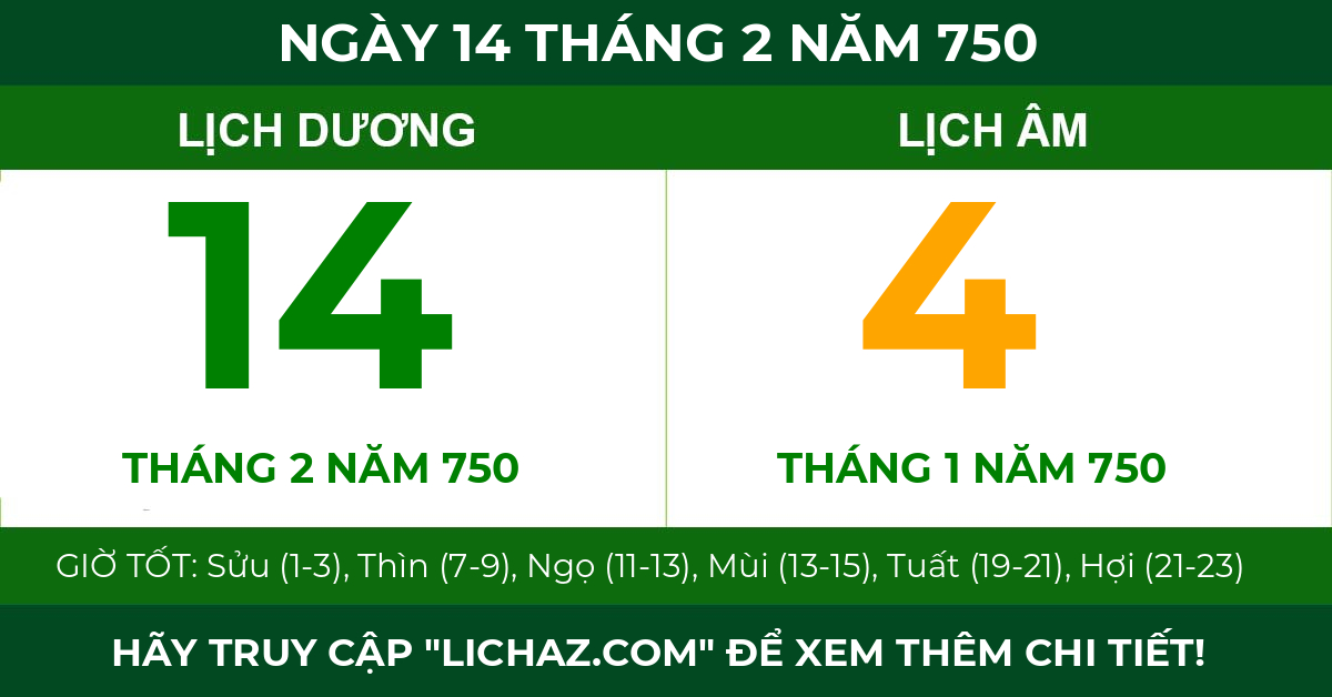 lịch âm ngày 14 tháng 2 năm 750