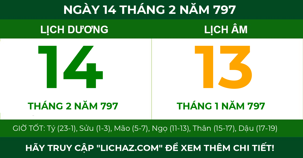 lịch âm ngày 14 tháng 2 năm 797