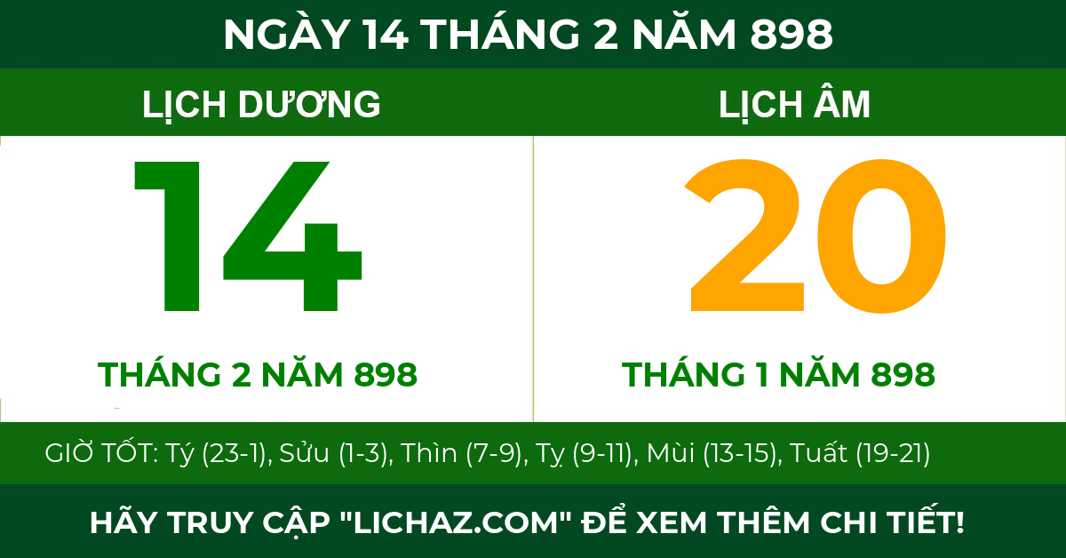 lịch âm ngày 14 tháng 2 năm 898