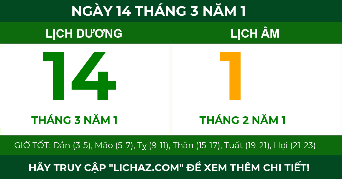 lịch âm ngày 14 tháng 3 năm 1
