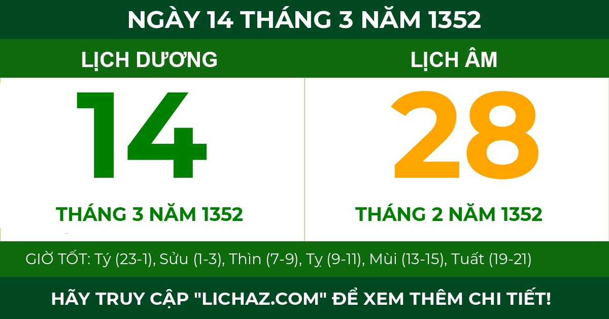 lịch âm ngày 14 tháng 3 năm 1352