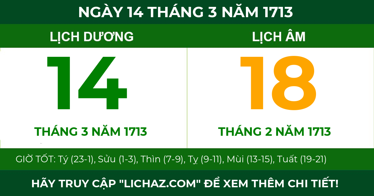 lịch âm ngày 14 tháng 3 năm 1713