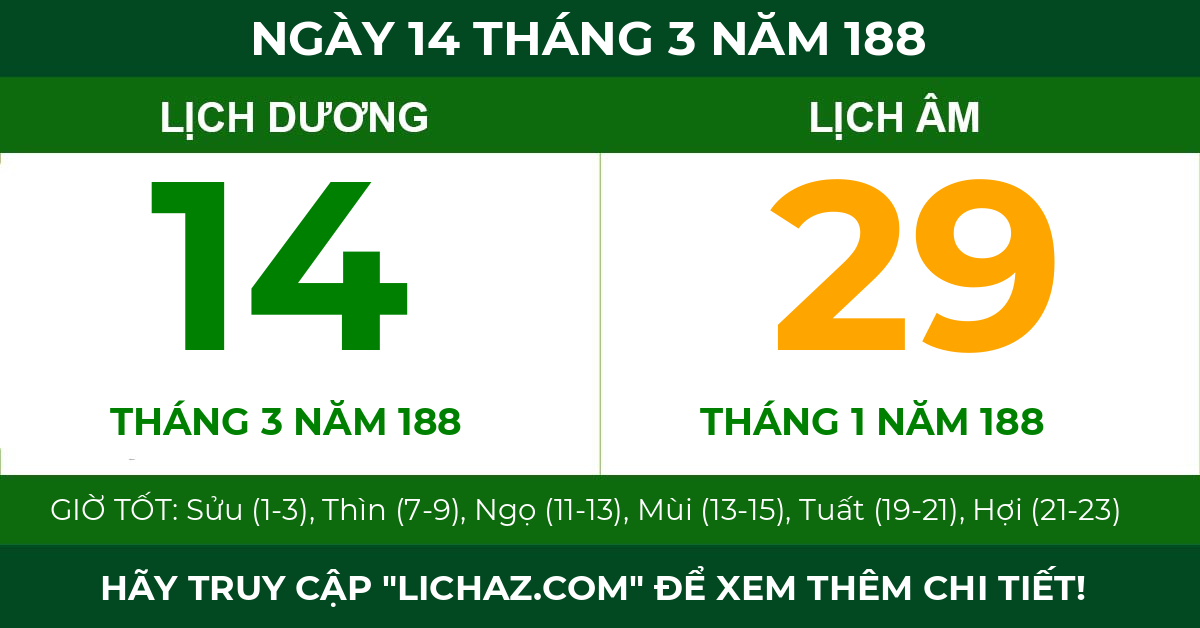 lịch âm ngày 14 tháng 3 năm 188