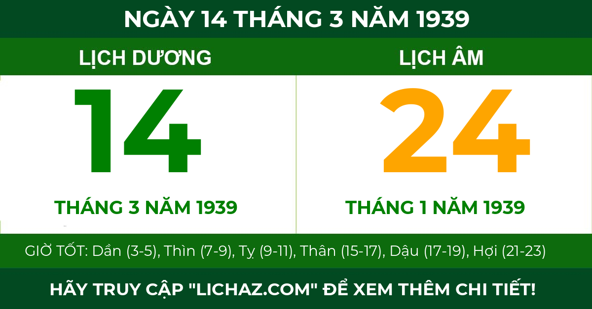 lịch âm ngày 14 tháng 3 năm 1939