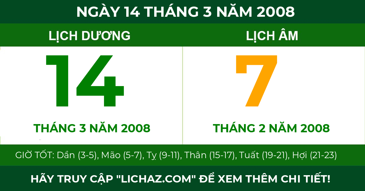 lịch âm ngày 14 tháng 3 năm 2008