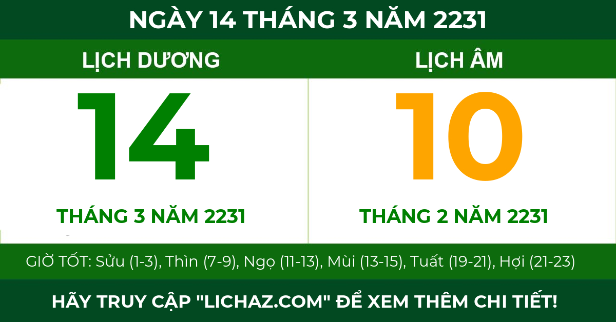lịch âm ngày 14 tháng 3 năm 2231