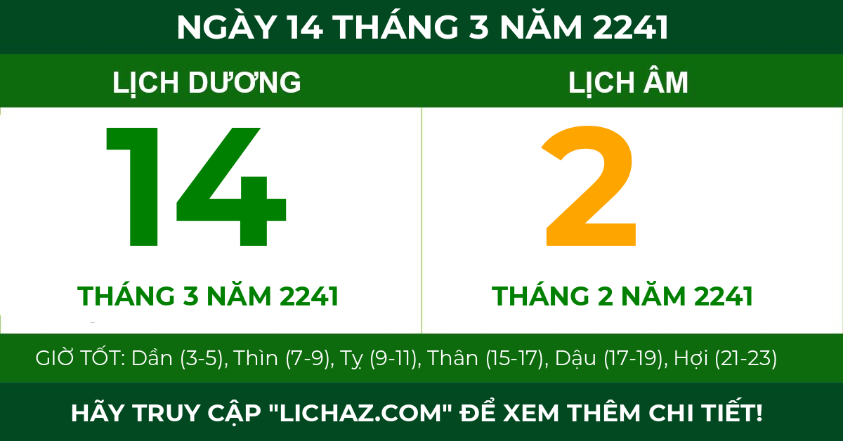 lịch âm ngày 14 tháng 3 năm 2241