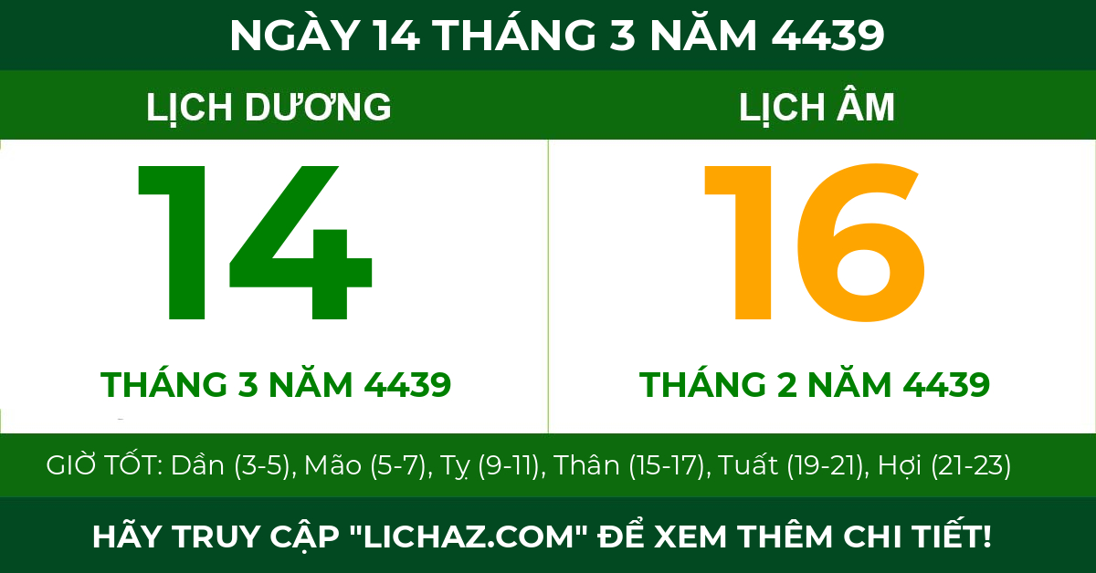 lịch âm ngày 14 tháng 3 năm 4439