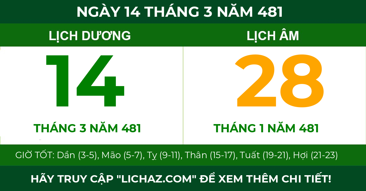 lịch âm ngày 14 tháng 3 năm 481