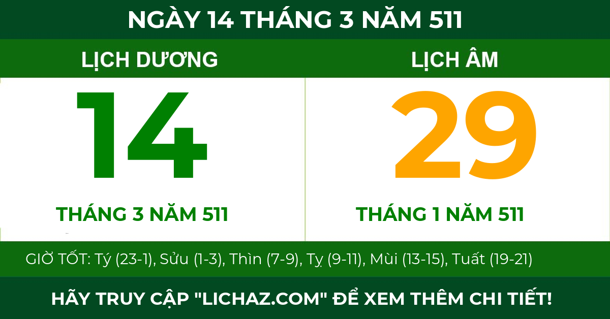 lịch âm ngày 14 tháng 3 năm 511