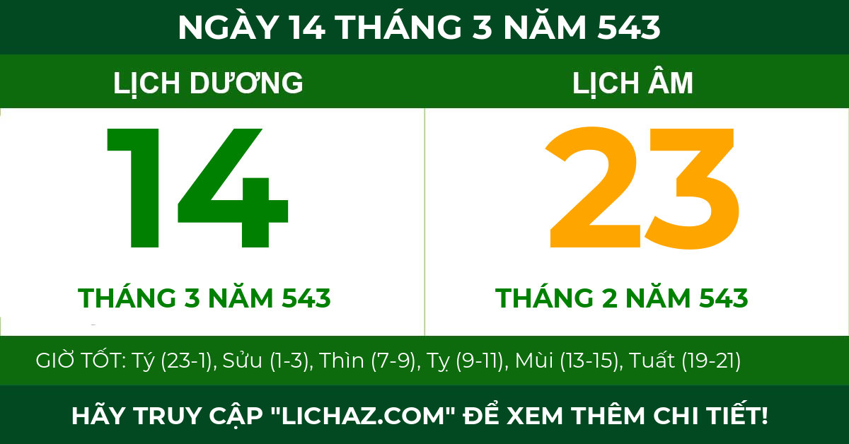 lịch âm ngày 14 tháng 3 năm 543