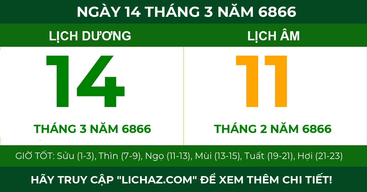 lịch âm ngày 14 tháng 3 năm 6866