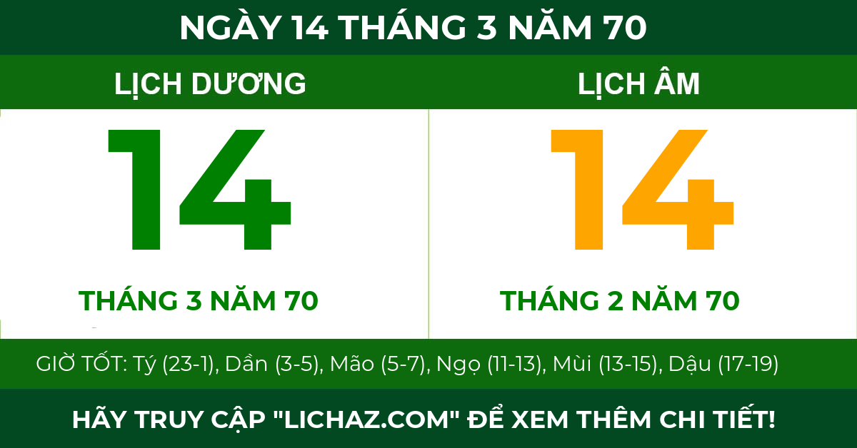 lịch âm ngày 14 tháng 3 năm 70