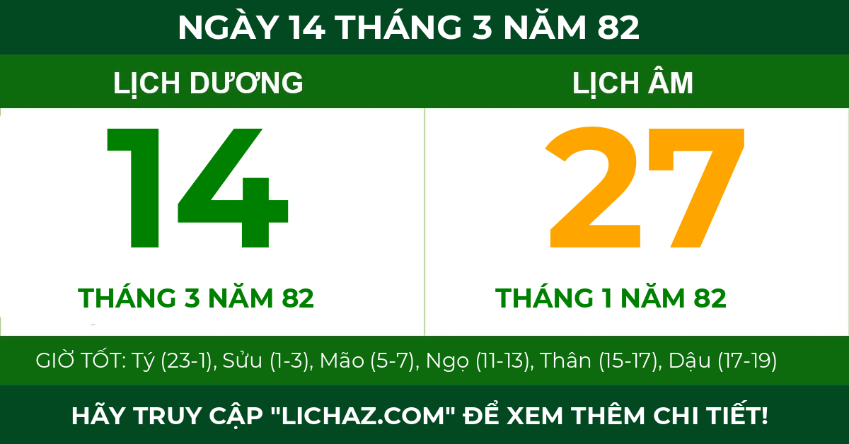 lịch âm ngày 14 tháng 3 năm 82