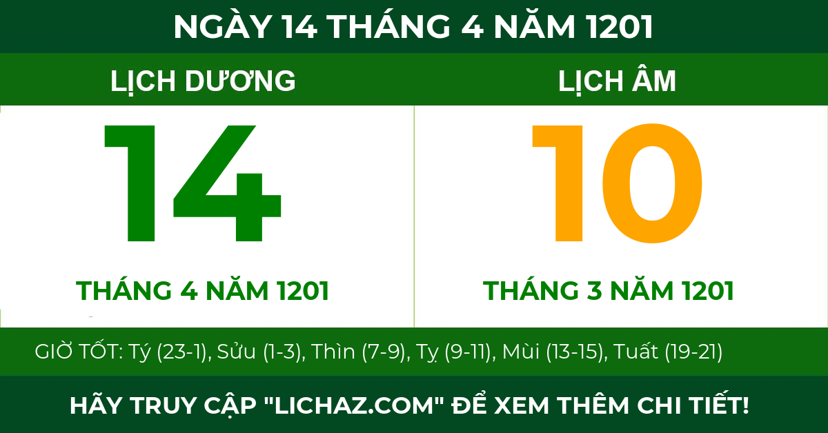lịch âm ngày 14 tháng 4 năm 1201