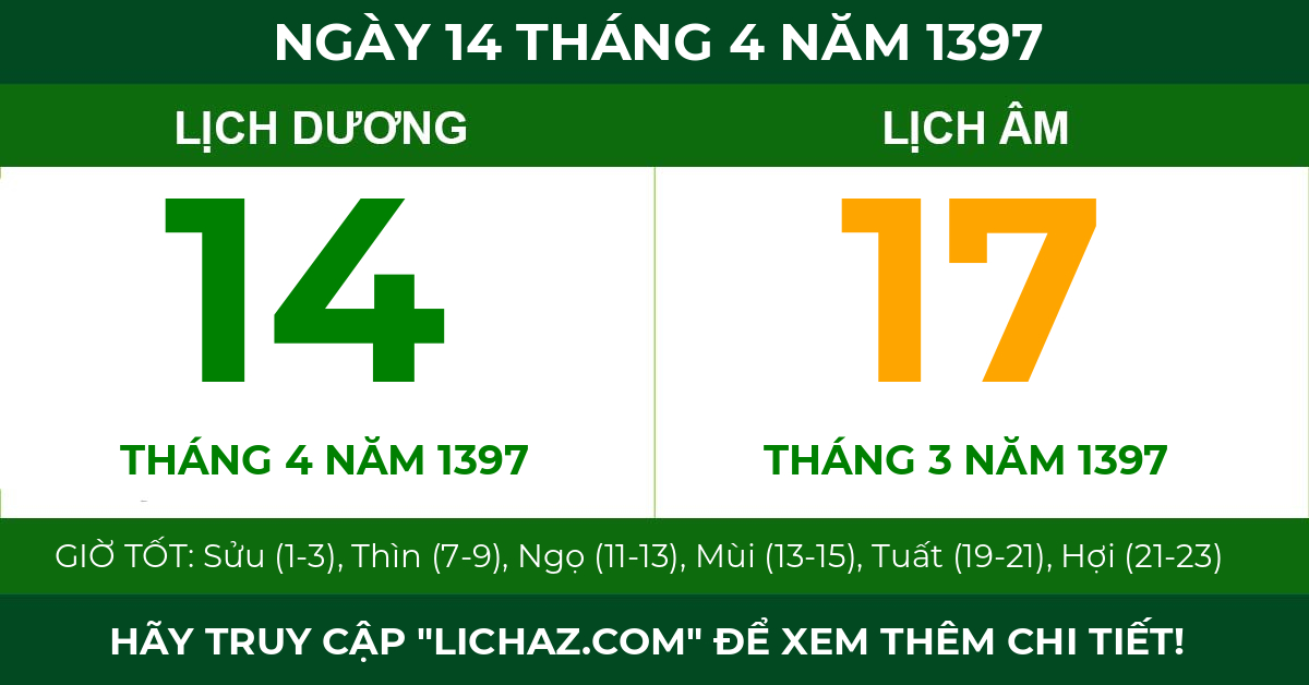 lịch âm ngày 14 tháng 4 năm 1397