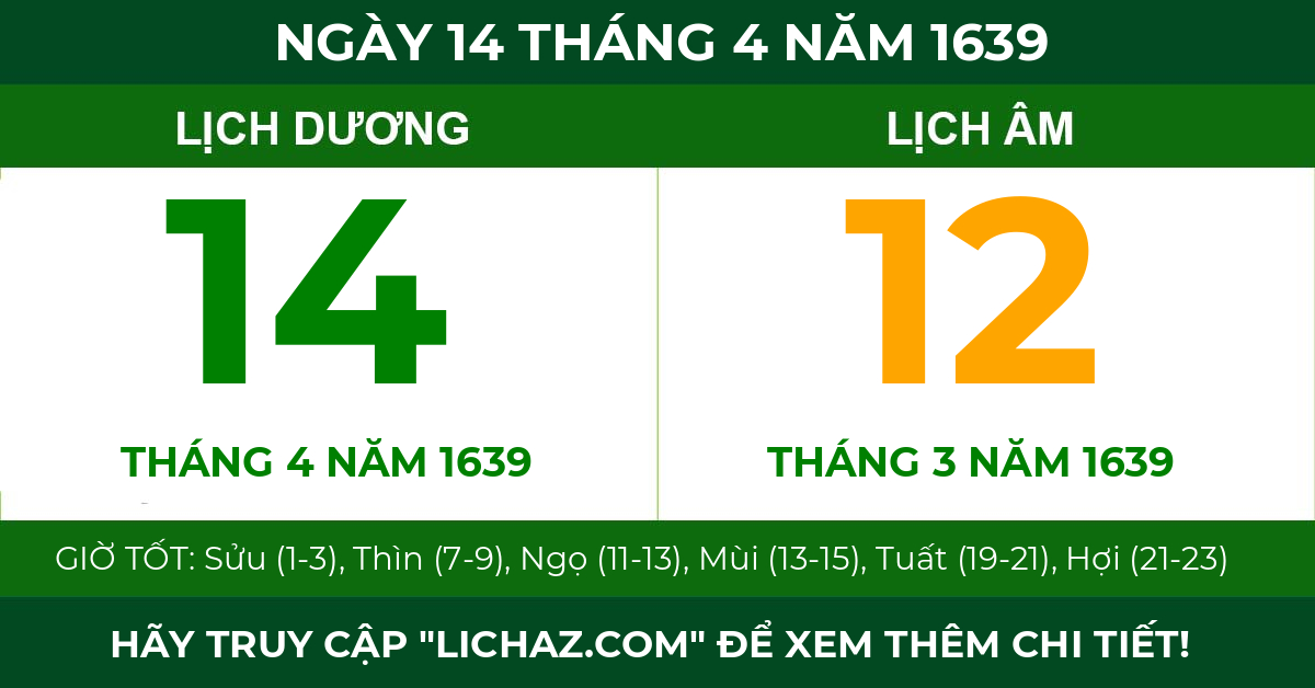 lịch âm ngày 14 tháng 4 năm 1639