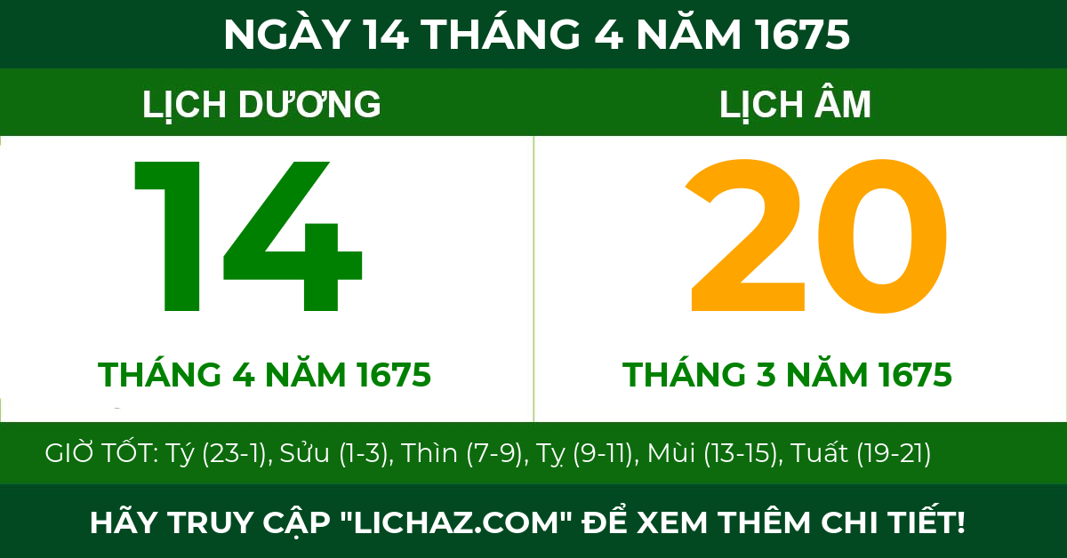 lịch âm ngày 14 tháng 4 năm 1675