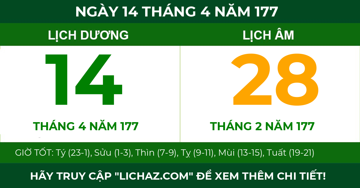 lịch âm ngày 14 tháng 4 năm 177