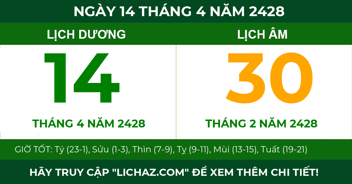 lịch âm ngày 14 tháng 4 năm 2428