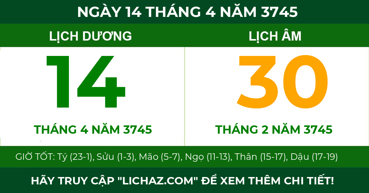 lịch âm ngày 14 tháng 4 năm 3745